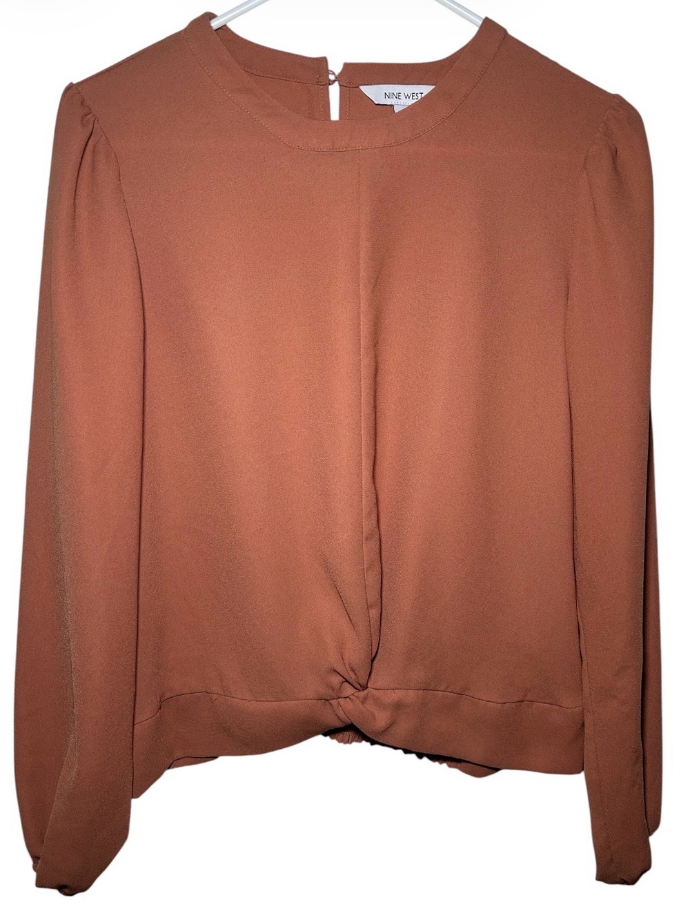 Nine West Womens Rust Long-Sleeve Twist-Front Top Fall Casual Office Work Dinner